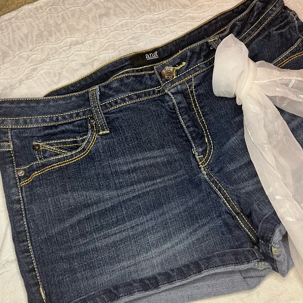 a.n.a Indigo Jean Shorts with Sheer White Tie